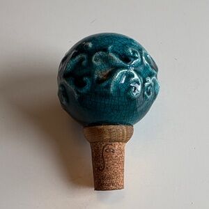 Ceramic Wine Bottle Stopper with Cork - Teal